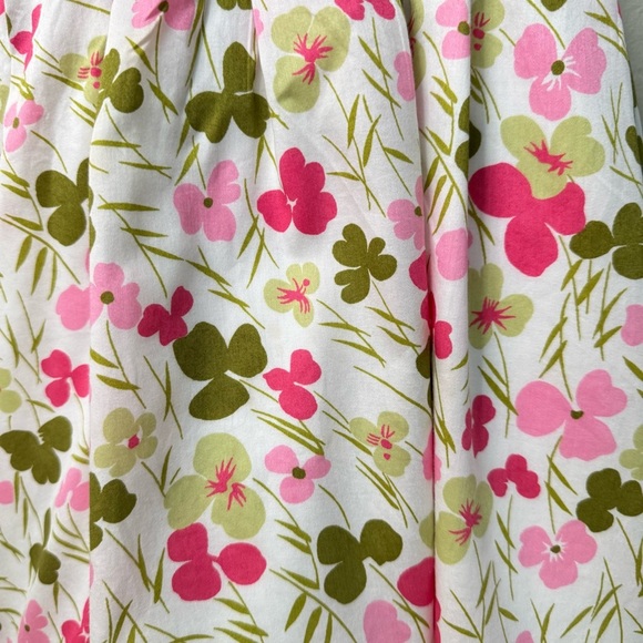FLORIAN French Floral Cotton Sundress Pink White & Green Summer Dress Tie Waist - Picture 6 of 16